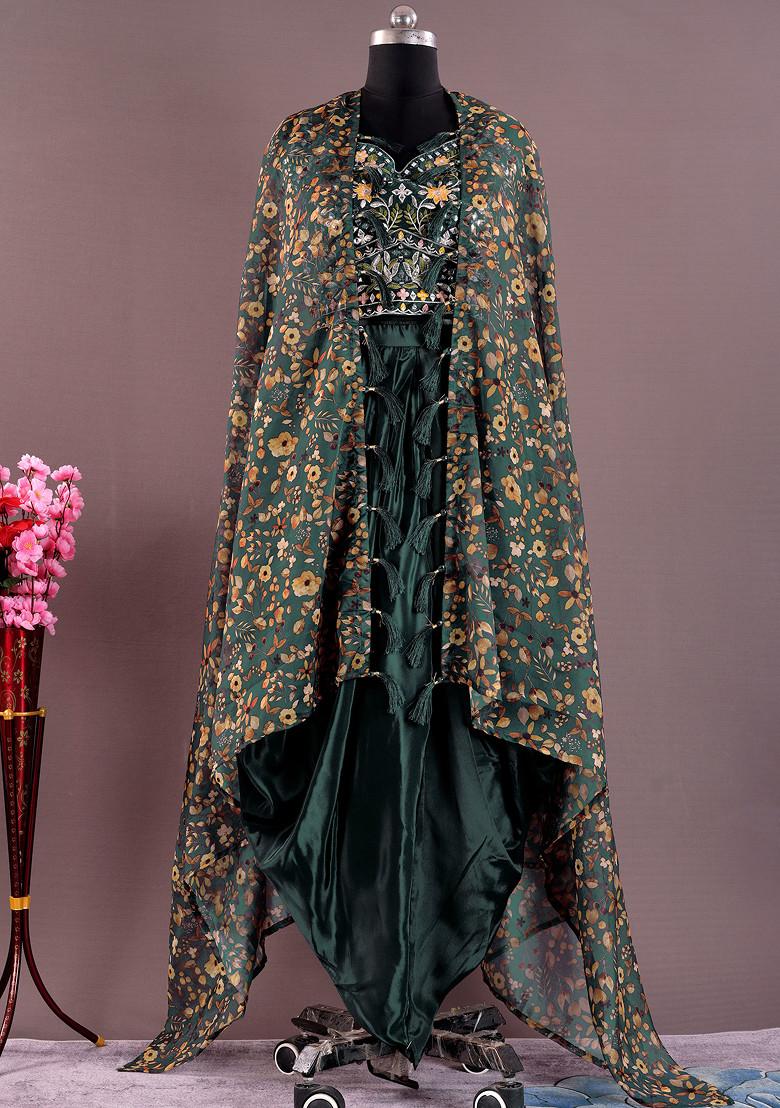 Teal Green Embroidered Satin Silk Kurta Set