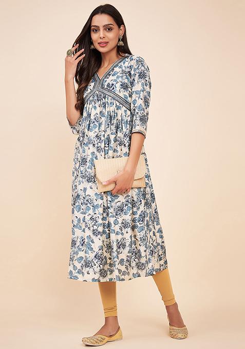 Blue Abstract Print Art Silk Kurta