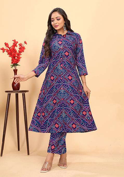 Navy Blue Abstract Print Rayon Kurta Set