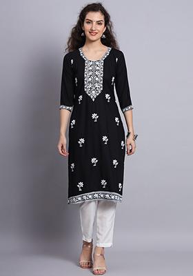 Black Resham Embroidered Rayon Kurta