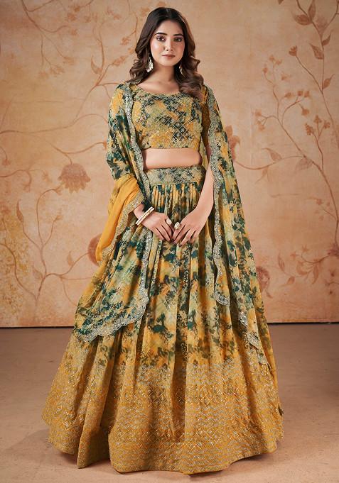 Yellow Florence Sequin Embroidered Printed Lehenga Set  