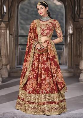 Red Zari Sequin Embroidered Lehenga Set