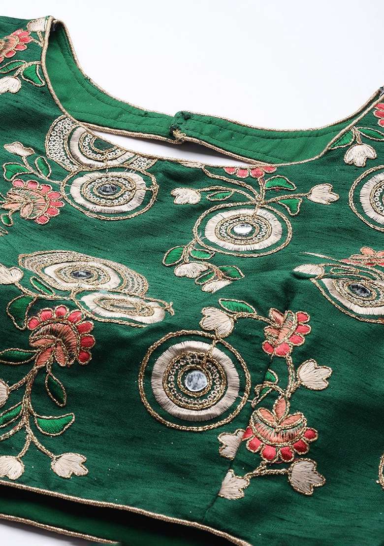 Peach Thread Embroidered Net Lehenga Set for Diwali and Festive Wear - Indya