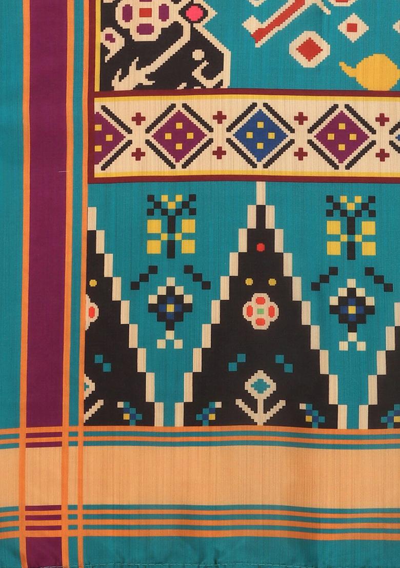 Multicolor Printed Silk Lehenga Set