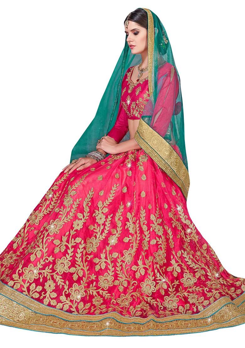 Pink Embroidered Net Lehenga Set