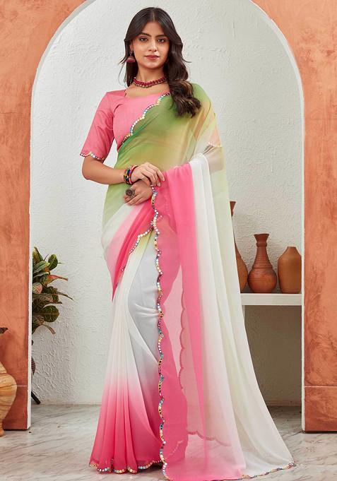 Baby Pink Sequin Embroidered Pure Georgette Saree Set