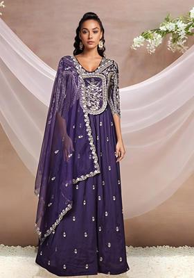 Purple Embroidered Anarkali Set With Dupatta