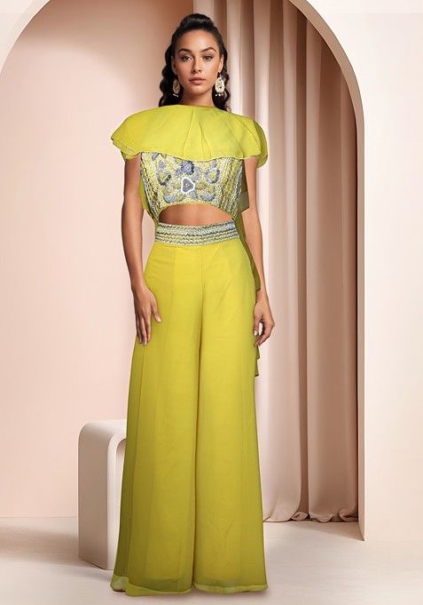 Yellow Sharara Set With Embellished Blouse And Dupatta