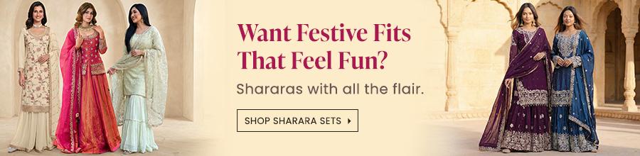 Sky Blue Embroidered Chinon Sharara Set