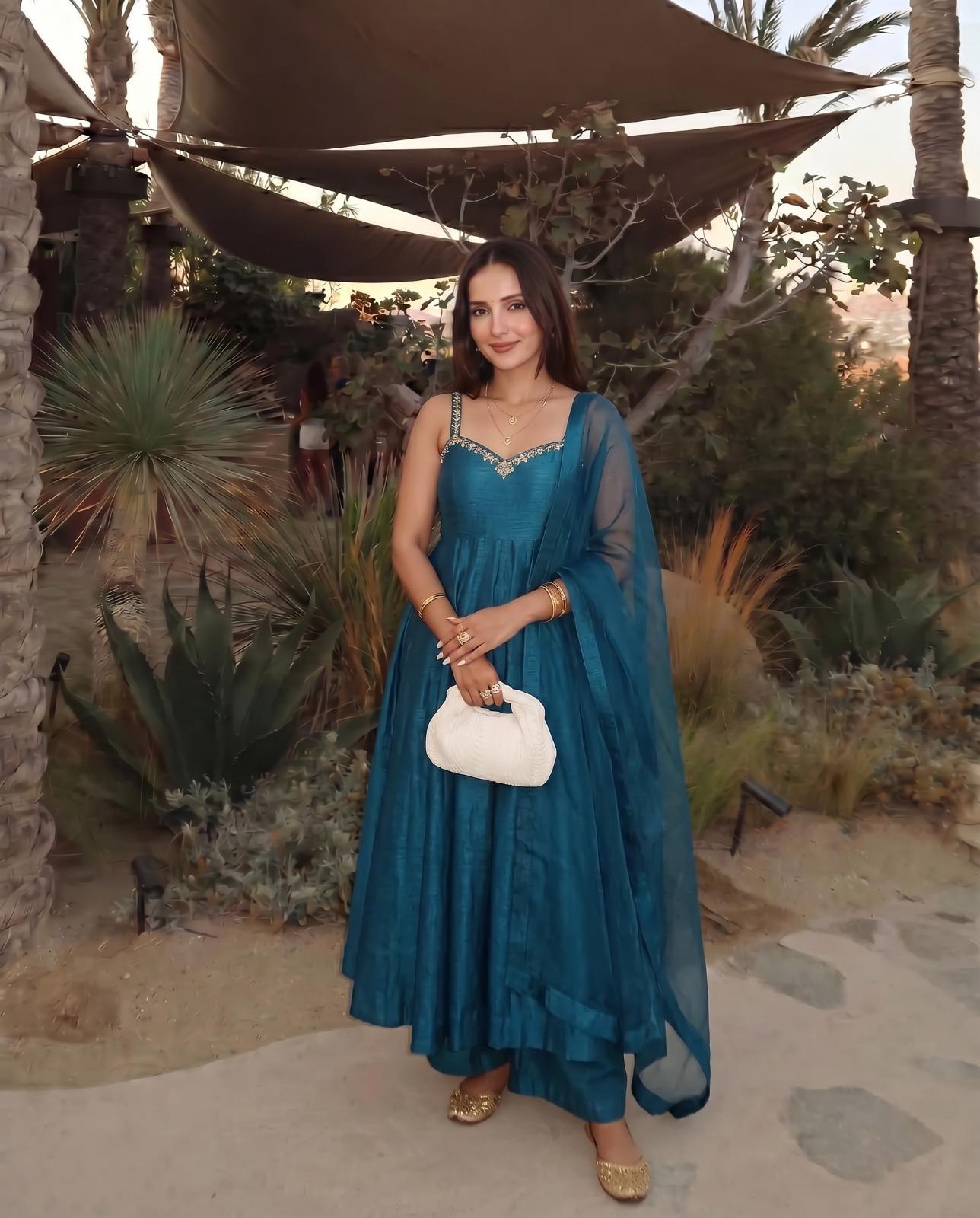 Blue Embroidered Handwork Anarkali Set