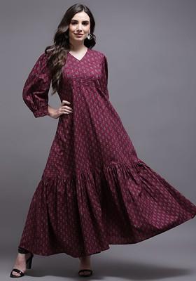 Buy Women Maroon Ethnic Motifs A-Line Maxi Dress 20662760