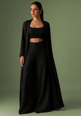 Black Georgette Sequin Fusion Set
