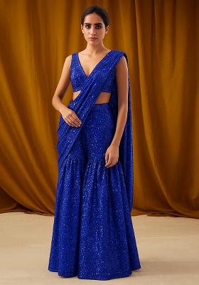 Blue Georgette Sequin Fusion Set