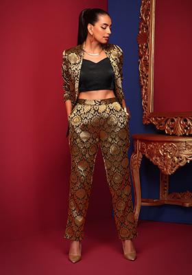 Buy Women Black Brocade Fitted Pants  Fitted Pants  Indya