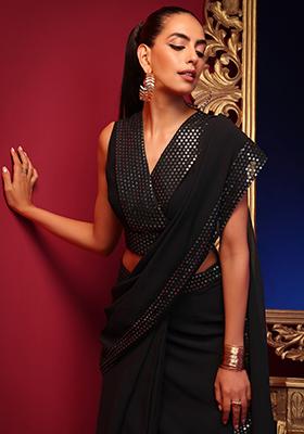 Buy Women Black Sequin Embroidered Blouse - Blouses - Indya