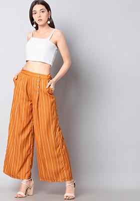 Mustard Striped Wide Legged Pants
