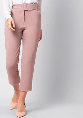 FabAlley Trousers and Pants  Buy FabAlley Pink Paperbag Waist Belted  Trouser Set of 2 Online  Nykaa Fashion