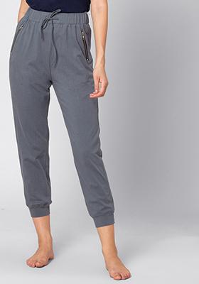 Grey Zipper Drawstring Jogger Pants