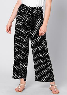 Buy Women Black Printed Belted Palazzo Pants - Trends Online India ...