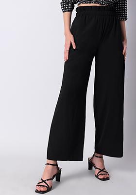 Black Paperbag High Waist Straight Fit Trousers 
