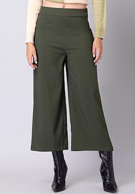Olive High Waist Flared Trousers
