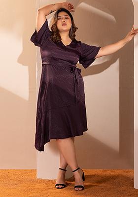 CURVE Purple Asymmetric Satin Dress With Belt