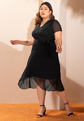 CURVE Black Textured Wrap Dress