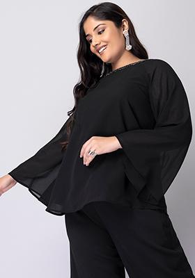 CURVE Black Embellished Neck Top
