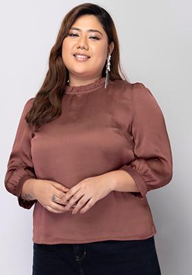 CURVE Dusty Pink Ruffled High Neck Top