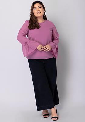 CURVE Pink Tie Up Sleeve Top