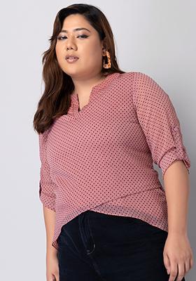 CURVE Pink Polka Dot Asymmetric Top