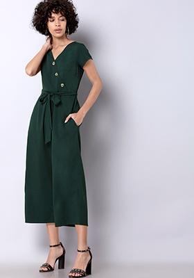 Teal Asymmetric Buttoned Jumpsuit