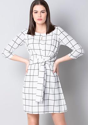 black and white check shift dress
