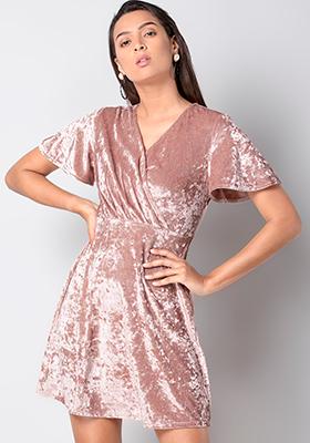 Pink Velvet Wrap Dress - Wrap Dresses 