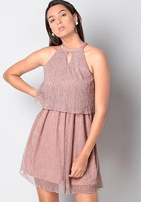 pleated halter neck dress