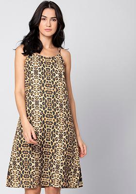 Leopard Print Strappy Slip Dress 