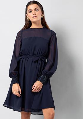 Buy Women Navy Embellished Belted Shift Dress - Date Night Dress Online ...