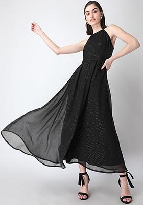 Black Ruched Halter Maxi Dress 