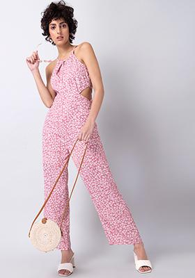 Pink Floral Halter Jumpsuit 