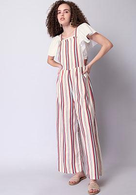 White Striped Strappy Overalls 