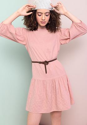 Peach Striped Belted Dress 