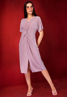 Pink Shimmer Front Knot Dress 