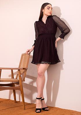 Maroon Polka Dot Smocked Waist Dress