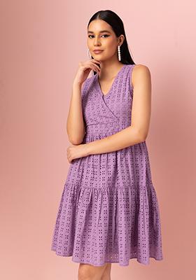 Lilac Schiffli Cotton Mini Dress