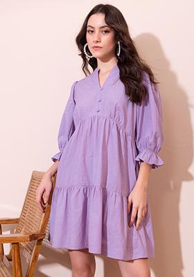 Lilac Poplin Tiered Mini Dress