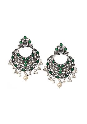 Buy Women Oxidized Green White Round Stone Drop Dangler Earrings - Drop ...