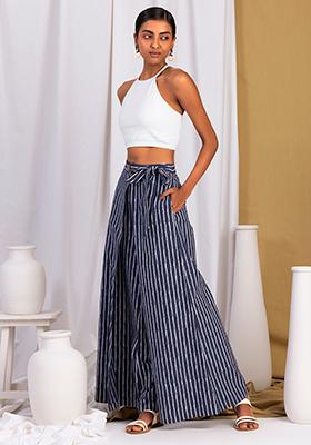 Buy White Peach and Gray Stripe Palazzo Pant Cotton for Best Price  Reviews Free Shipping
