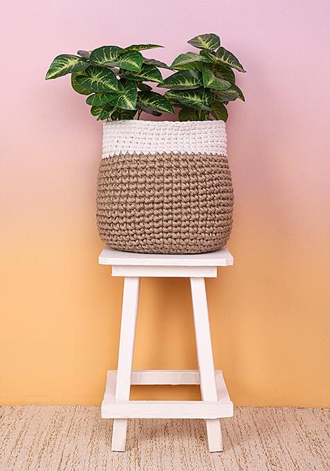 Medium White Jute Planter Basket