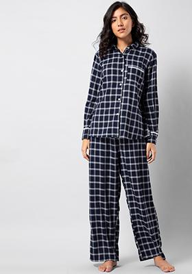 Buy Women Blue Checked Pyjama Set - Pajama Sets Online India - FabAlley