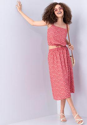 Red Floral Crop Top and Midi Skirt Co-ord Set 